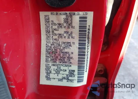 2000 Nissan Frontier Se-V6/Xe-V6 from USA, damaged, VIN 1N6ED27Y7YC352534